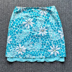 Lilly Pulitzer White Label Blue Leopard Lounge Skirt Girl’s Size 12 Scalloped